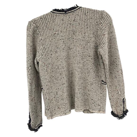 Nice + Zoe Chunky Tweed Knit Open Cardian Neutral Cream Black Medium - Picture 2 of 7
